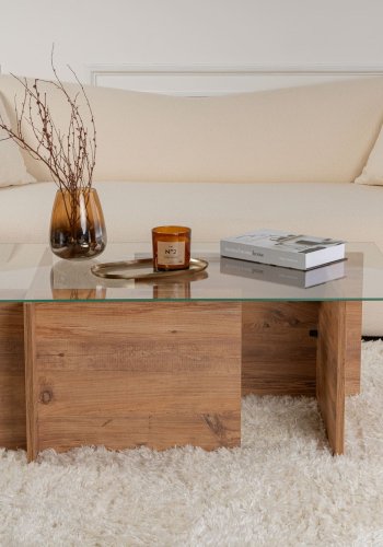 NORDVRK Vetrino salongbord, rektangulrt - glass og melamin i atlantisk furu (105x65)