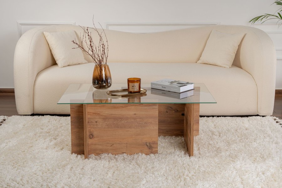 NORDVRK Vetrino salongbord, rektangulrt - glass og melamin i atlantisk furu (105x65)