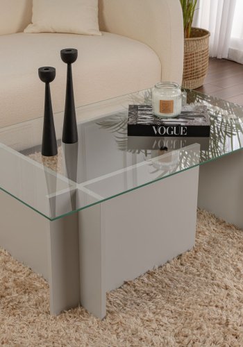 NORDVRK Vetrino salongbord, rektangulrt - glass og gr melamin (105x65)