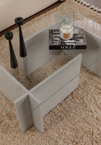 NORDVRK Vetrino salongbord, rektangulrt - glass og gr melamin (105x65)