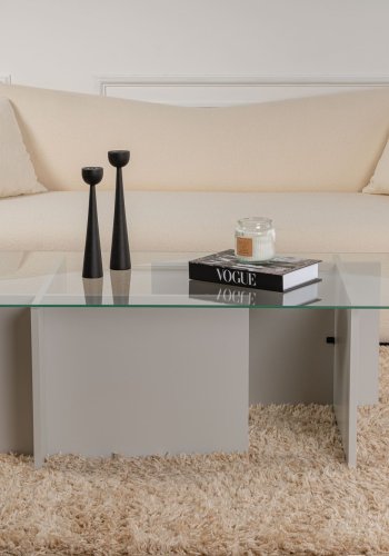 NORDVRK Vetrino salongbord, rektangulrt - glass og gr melamin (105x65)