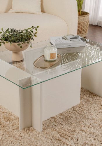 NORDVRK Vetrino salongbord, rektangulrt - glass og hvitt tre melamin (105x65)