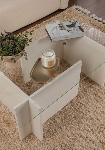 NORDVRK Vetrino salongbord, rektangulrt - glass og hvitt tre melamin (105x65)