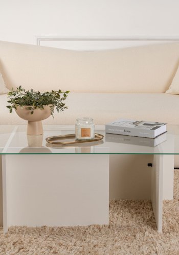 NORDVRK Vetrino salongbord, rektangulrt - glass og hvitt tre melamin (105x65)