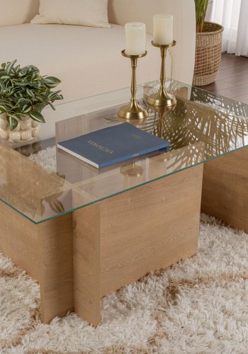 NORDVÄRK Vetrino salongbord, rektangulrt - glass og honning eik melamin (105x65)