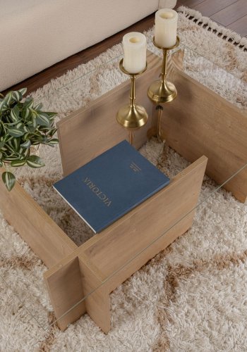 NORDVÄRK Vetrino salongbord, rektangulrt - glass og honning eik melamin (105x65)