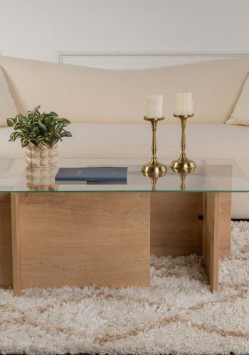 NORDVÄRK Vetrino salongbord, rektangulrt - glass og honning eik melamin (105x65)