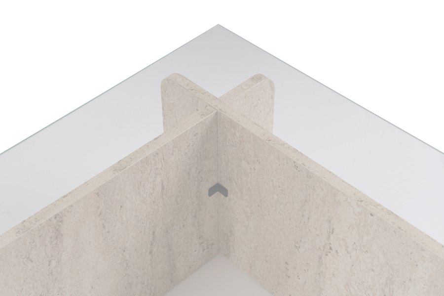 NORDVRK Flavio salongbord, rektangulrt - glass og melamin med travertinlook (105x65)