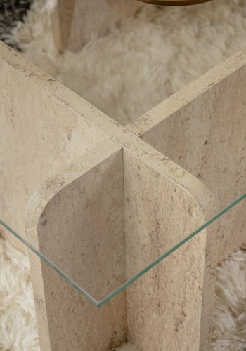 NORDVRK Flavio salongbord, rektangulrt - glass og melamin med travertinlook (105x65)