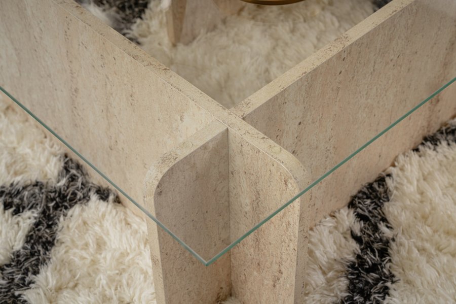 NORDVRK Flavio salongbord, rektangulrt - glass og melamin med travertinlook (105x65)