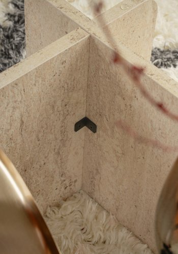 NORDVRK Flavio salongbord, rektangulrt - glass og melamin med travertinlook (105x65)