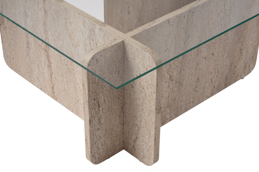 NORDVRK Flavio salongbord, rektangulrt - glass og melamin med travertinlook (105x65)