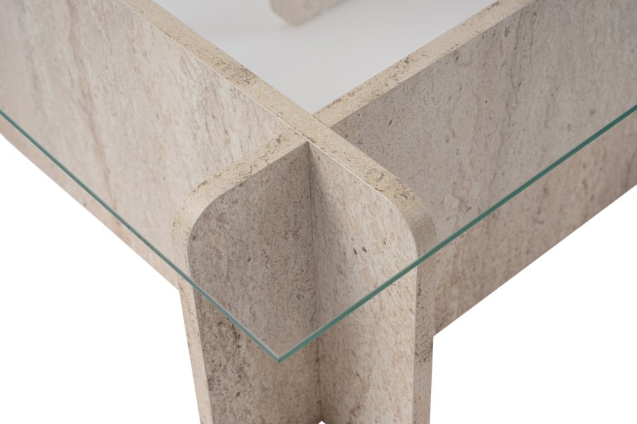 NORDVRK Flavio salongbord, rektangulrt - glass og melamin med travertinlook (105x65)