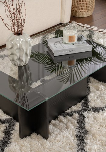 NORDVRK Flavio salongbord, rektangulrt - glass og svart tre melamin (105x65)