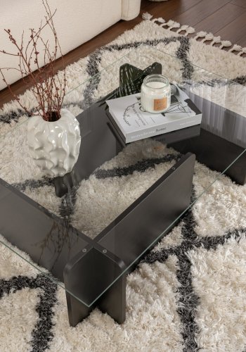 NORDVRK Flavio salongbord, rektangulrt - glass og svart tre melamin (105x65)