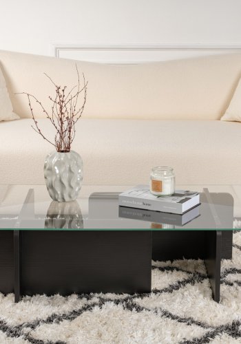 NORDVRK Flavio salongbord, rektangulrt - glass og svart tre melamin (105x65)