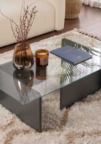 NORDVRK Flavio salongbord, rektangulrt - glass og antrasittgr melamin (105x65)