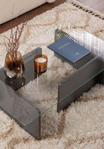 NORDVRK Flavio salongbord, rektangulrt - glass og antrasittgr melamin (105x65)