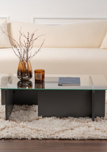 NORDVRK Flavio salongbord, rektangulrt - glass og antrasittgr melamin (105x65)