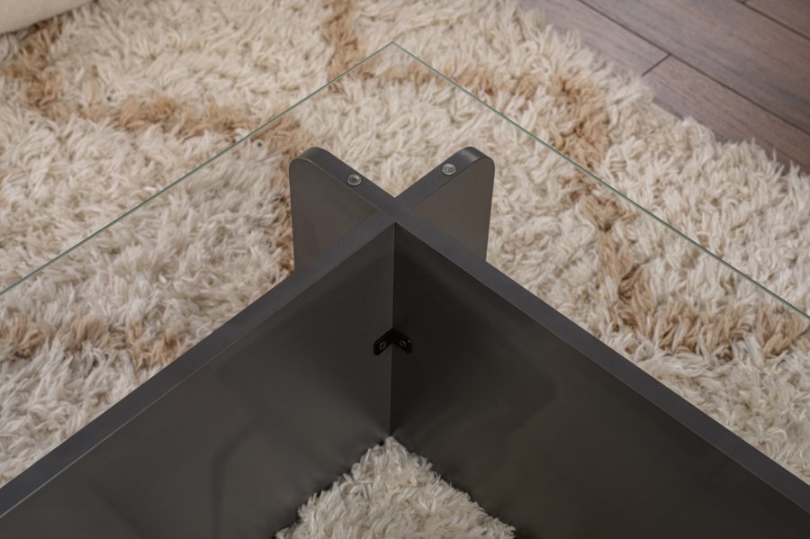 NORDVRK Flavio salongbord, rektangulrt - glass og antrasittgr melamin (105x65)