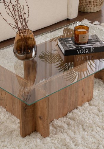 NORDVRK Flavio salongbord, rektangulrt - glass og melamin i atlantisk furu (105x65)