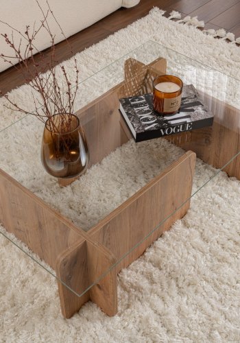 NORDVRK Flavio salongbord, rektangulrt - glass og melamin i atlantisk furu (105x65)