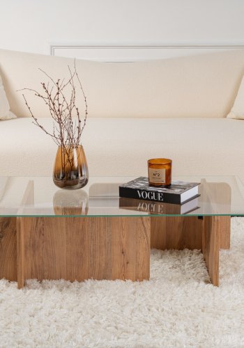 NORDVRK Flavio salongbord, rektangulrt - glass og melamin i atlantisk furu (105x65)