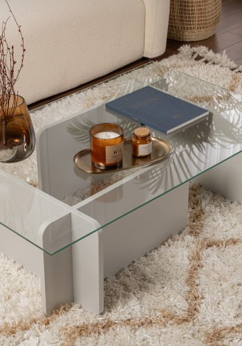 NORDVRK Flavio salongbord, rektangulrt - glass og gr melamin (105x65)