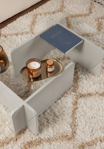 NORDVRK Flavio salongbord, rektangulrt - glass og gr melamin (105x65)