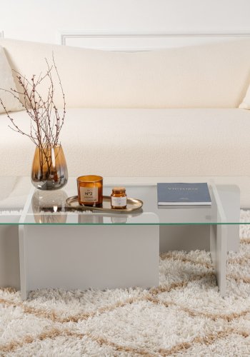 NORDVRK Flavio salongbord, rektangulrt - glass og gr melamin (105x65)