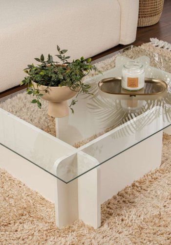 NORDVRK Flavio salongbord, rektangulrt - glass og hvitt tre melamin (105x65)