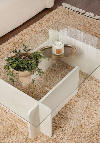 NORDVRK Flavio salongbord, rektangulrt - glass og hvitt tre melamin (105x65)