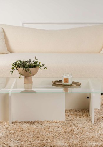 NORDVRK Flavio salongbord, rektangulrt - glass og hvitt tre melamin (105x65)