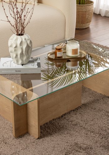 NORDVRK Flavio salongbord, rektangulrt - glass og honning eik melamin (105x65)