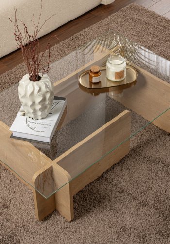 NORDVRK Flavio salongbord, rektangulrt - glass og honning eik melamin (105x65)