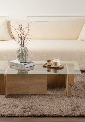 NORDVRK Flavio salongbord, rektangulrt - glass og honning eik melamin (105x65)