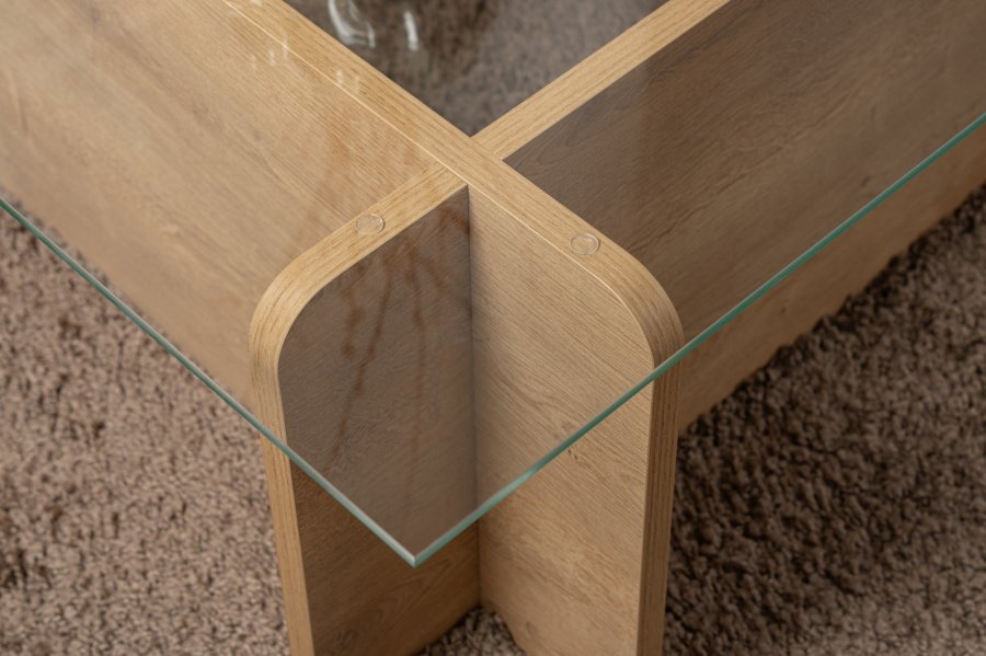 NORDVRK Flavio salongbord, rektangulrt - glass og honning eik melamin (105x65)