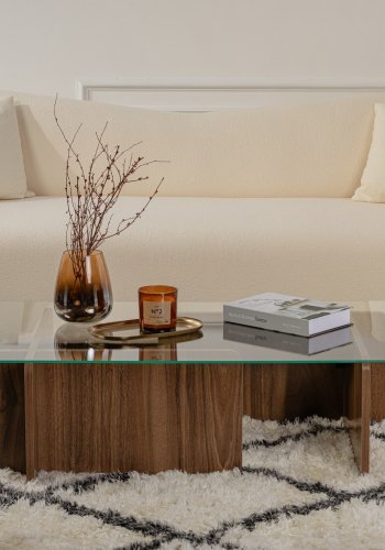 NORDVRK Flavio salongbord, rektangulrt - glass og valntt melamin (105x65)