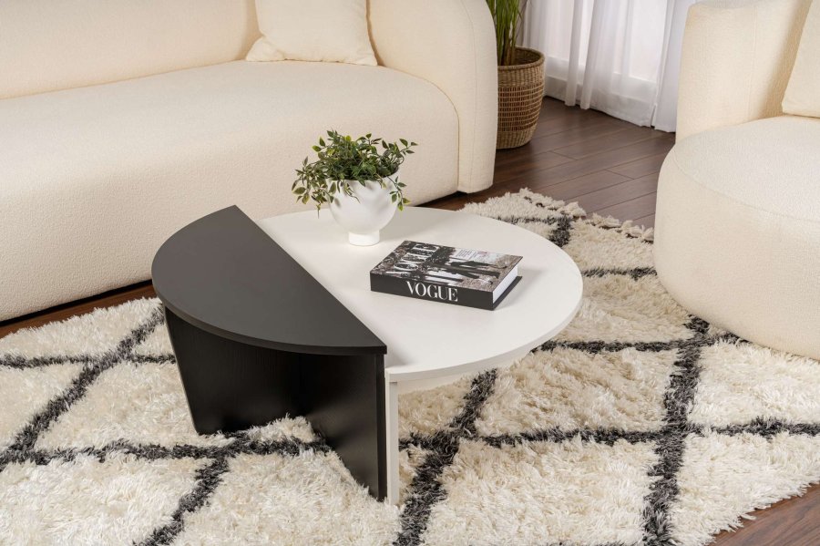 NORDVRK Orion salongbord - hvitt tre og svart tre melamin (sett med 2)