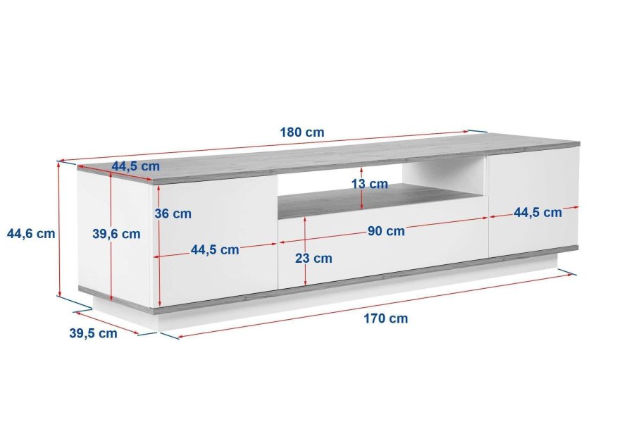 NORDVÄRK Veramont TV-bord, m. 3 lger, 1 hylde - mink travertin melamin (180x44,5)