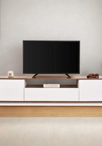 NORDVÄRK Veramont TV-bord, m. 3 lger, 1 hylde - hvid og valnd melamin (180x44,5)