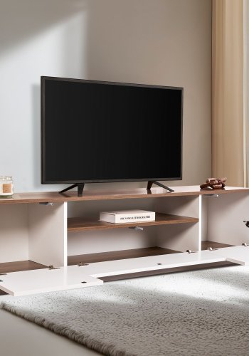 NORDVÄRK Veramont TV-bord, m. 3 lger, 1 hylde - hvid og valnd melamin (180x44,5)