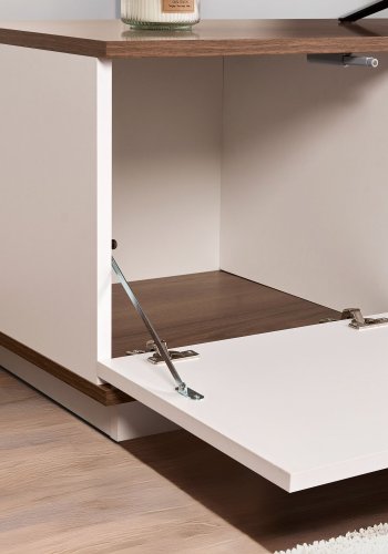 NORDVÄRK Veramont TV-bord, m. 3 lger, 1 hylde - hvid og valnd melamin (180x44,5)