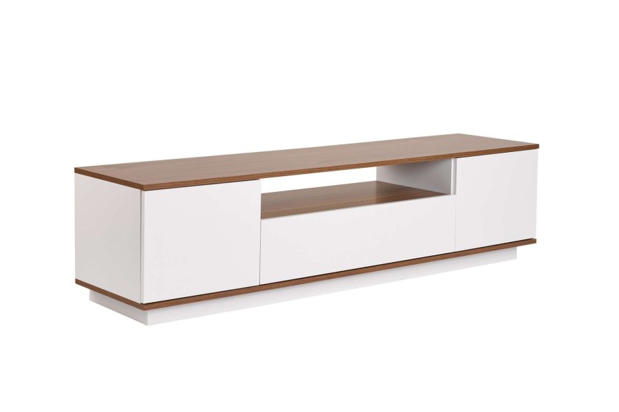 NORDVÄRK Veramont TV-bord, m. 3 lger, 1 hylde - hvid og valnd melamin (180x44,5)