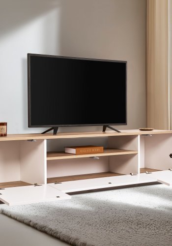 NORDVÄRK Veramont TV-bord, m. 3 lger, 1 hylde - hvid og Cadiz Oak melamin (180x44,5)