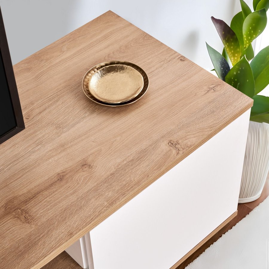 NORDVÄRK Veramont TV-bord, m. 3 lger, 1 hylde - hvid og Cadiz Oak melamin (180x44,5)