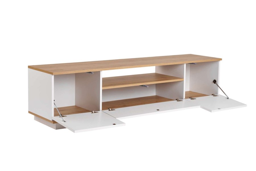 NORDVÄRK Veramont TV-bord, m. 3 lger, 1 hylde - hvid og Cadiz Oak melamin (180x44,5)