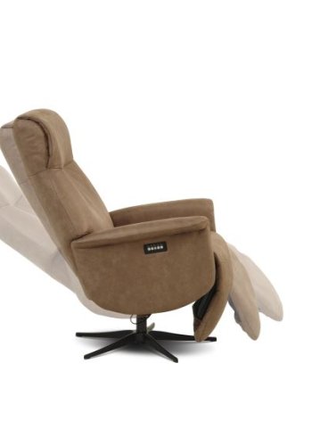 Tristan lenestol, med. 2 motorer, vippefunksjon, fotskammel og armlener - mandelfarget mikroskinnspolstring