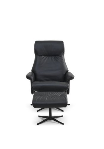 Tristan lnestol, m. fodskammel, vippefunktion, armln - sort lder/PVC og sort metal