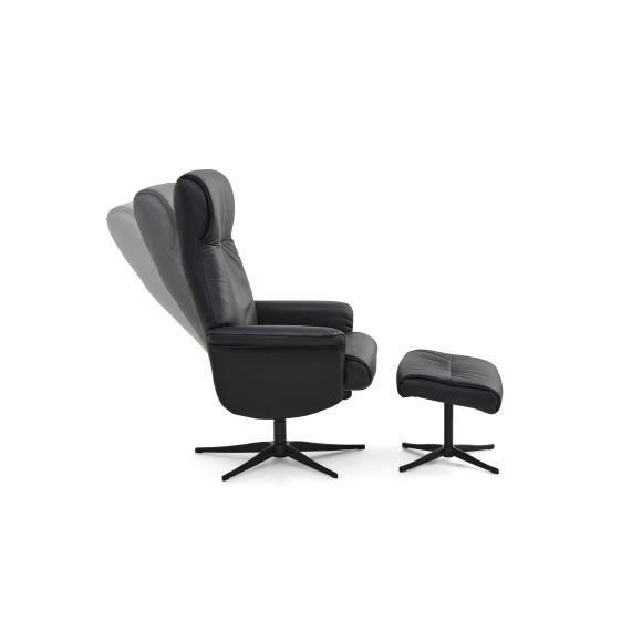 Tristan lnestol, m. fodskammel, vippefunktion, armln - sort lder/PVC og sort metal